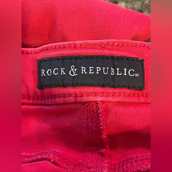 Rock & Republic KASHMIERE CROP Low Rise Red Moto Denim Jeans Size 6  30x26 - Picture 5 of 7